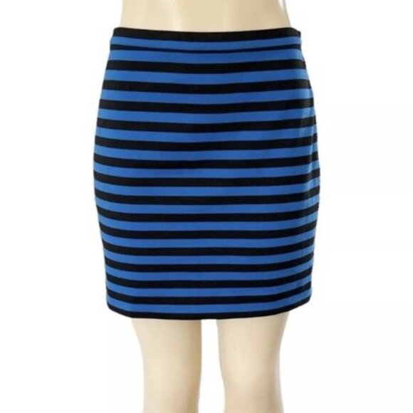 Michael Kors Blue Black Stripe Stretch‎ Bodycon Mini Skirt Side Zip 8 - Picture 1 of 12